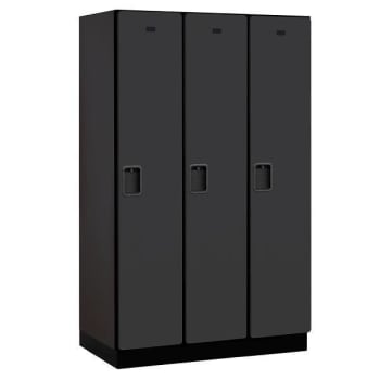 Salsbury Industries 15" Wide Single Tier, 3 Wide Wood Lockers, 21" Deep, Black