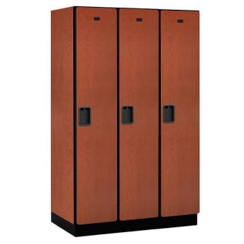 Image for Salsbury Industries 15" Wide Single Tier, 3 Wide Wood Lockers, 21" Deep, Cherry from HD Supply