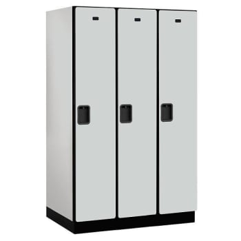 Salsbury Industries 15" Wide Single Tier, 3 Wide Wood Lockers, 24" Deep, Gray