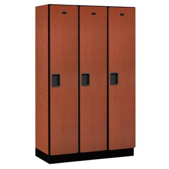 Salsbury Industries 15" Wide Single Tier, 3 Wide Wood Lockers, 18" Deep, Blue