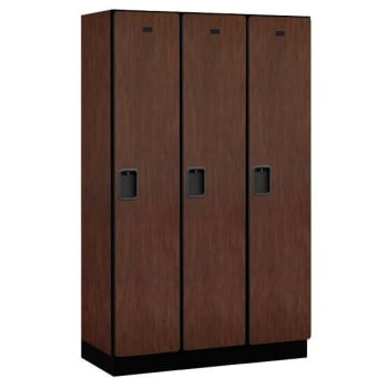 Salsbury Industries 15" Wide Single Tier, 3 Wide Wood Lockers, 18" Deep, Gray