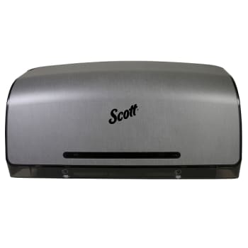 Scott® Pro Jumbo Roll Twin Bathroom Tissue Dispenser, Faux Stainless Steel