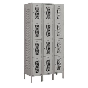 Salsbury Industries 36 Inch Wide 4 Tier Vented Metal Lockers, Gray, Unassembled