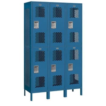 Salsbury Industries 45 Inch Wide Double Tier Vented Metal Lockers, Blue