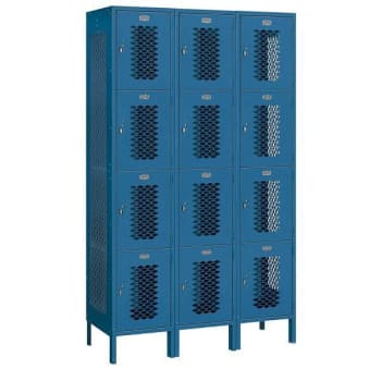 Salsbury Industries 45 Inch Wide Four Tier Vented Metal Lockers, Blue
