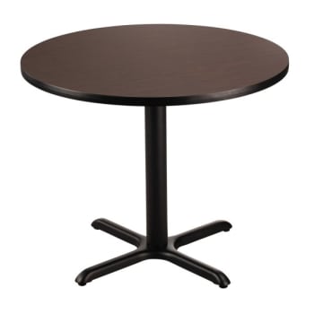 National Public Seating® Cafe Table "X" Base 30" Height 36" Round Mahogany Top