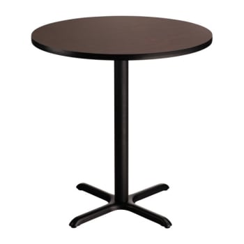 National Public Seating® Cafe Table "X" Base 36" Height 36" Round Mahogany Top