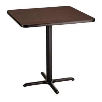 National Public Seating® Cafe Table "X" Base 36" Height 36" Square Mahogany Top