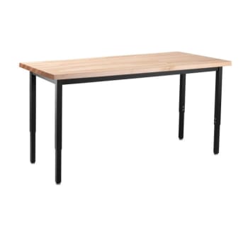 National Public Seating® Adjustable Steel Table Black 30x72 Butcherblock Top