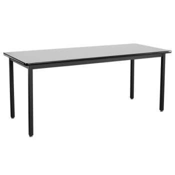 National Public Seating® Steel Table Black Frame 30x72x30 Grey Nebula HPL Top