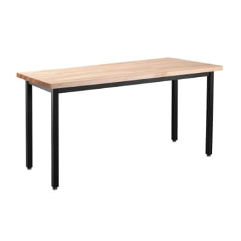 National Public Seating® Steel Table Black Frame 30x72x30 Butcherblock Top