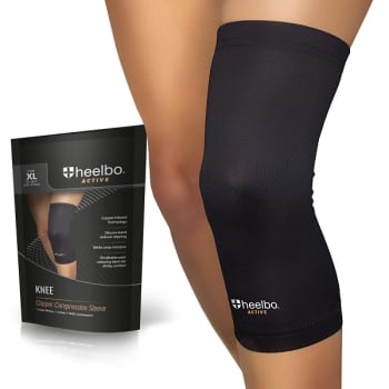 Heelbo Copper Infused Knee Compression Sleeve, Breathable, Black, Xl