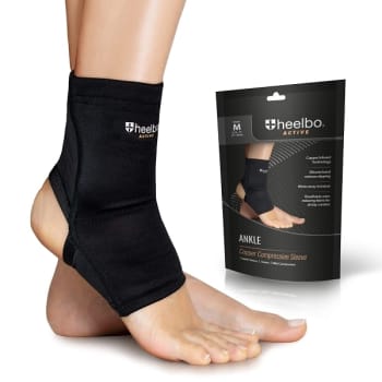 Heelbo Copper Infused Ankle Compression Sock, Breathable, Black, Medium