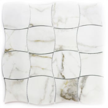 Abolos Bianco Carrara Matte Glass Wave Mosaic 3in x 3in Tile, Case Of 10