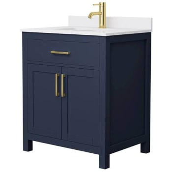 Image for Wyndham Beckett 30" Dark Blue Single Vanity, White Marble Top, Gold Trim from HD Supply