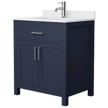 Image for Wyndham Beckett 30" Dark Blue Single Vanity, White Marble Top, Nickel Trim from HD Supply