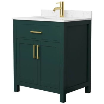 Image for Wyndham Beckett 30" Green Single Vanity, Carrara Marble Top, Gold Trim from HD Supply