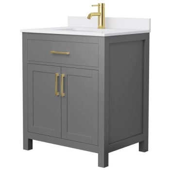 Image for Wyndham Beckett 30" Dark Gray Single Vanity, White Marble Top, Gold Trim from HD Supply