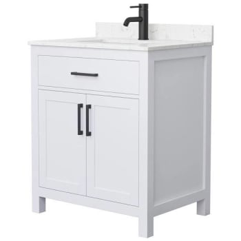 Image for Wyndham Beckett 30" White Single Vanity, Carrara Marble Top, Black Trim from HD Supply