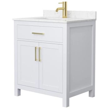 Image for Wyndham Beckett 30" White Single Vanity, Carrara Marble Top, Gold Trim from HD Supply