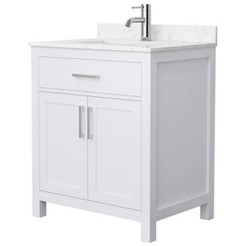 Image for Wyndham Beckett 30" White Single Vanity, Carrara Marble Top, Nickel Trim from HD Supply