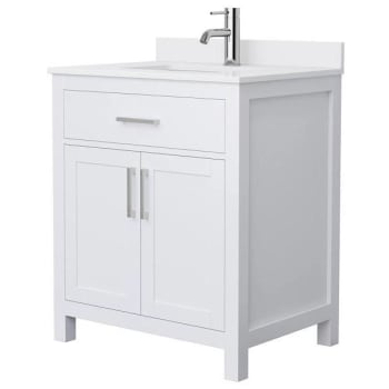 Image for Wyndham Beckett 30" White Single Vanity, White Marble Top, Nickel Trim from HD Supply