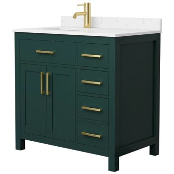 Image for Wyndham Beckett 36" Green Single Vanity, Carrara Marble Top, Gold Trim from HD Supply