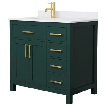Image for Wyndham Beckett 36" Green Single Vanity, White Marble Top, Gold Trim from HD Supply