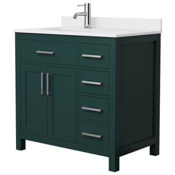 Image for Wyndham Beckett 36" Green Single Vanity, White Marble Top, Nickel Trim from HD Supply