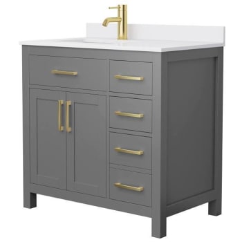 Image for Wyndham Beckett 36" Dark Gray Single Vanity, White Marble Top, Gold Trim from HD Supply