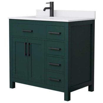Image for Wyndham Beckett 36" Green Single Vanity, White Marble Top, Black Trim from HD Supply