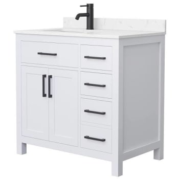Image for Wyndham Beckett 36" White Single Vanity, Carrara Marble Top, Black Trim from HD Supply