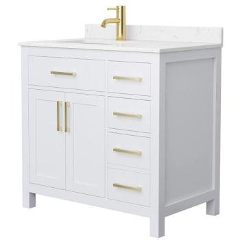Image for Wyndham Beckett 36" White Single Vanity, Carrara Marble Top, Gold Trim from HD Supply