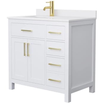 Image for Wyndham Beckett 36" White Single Vanity, White Marble Top, Gold Trim from HD Supply