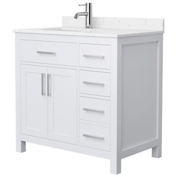 Image for Wyndham Beckett 36" White Single Vanity, Carrara Marble Top, Nickel Trim from HD Supply