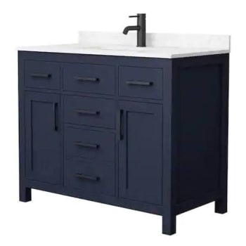 Image for Wyndham Beckett 42" Dark Blue Single Vanity, Carrara Marble Top, Black Trim from HD Supply