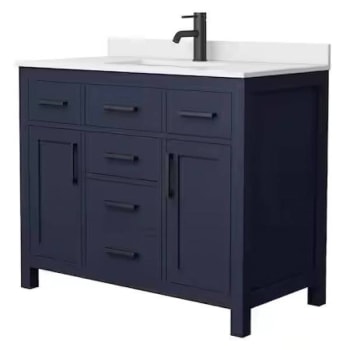 Image for Wyndham Beckett 42" Dark Blue Single Vanity, White Marble Top, Black Trim from HD Supply