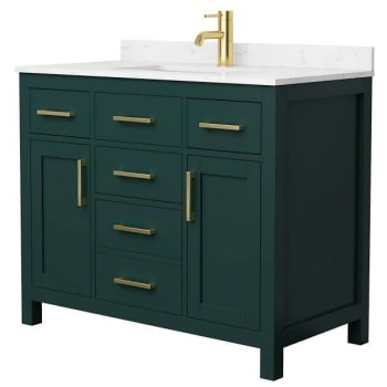 Image for Wyndham Beckett 42" Green Single Vanity, Carrara Marble Top, Gold Trim from HD Supply