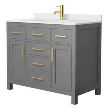Image for Wyndham Beckett 42" Dark Gray Single Vanity, White Marble Top, Gold Trim from HD Supply