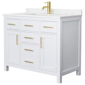 Image for Wyndham Beckett 42" White Single Vanity, Carrara Marble Top, Gold Trim from HD Supply