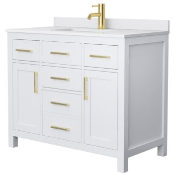 Image for Wyndham Beckett 42" White Single Vanity, White Marble Top, Gold Trim from HD Supply