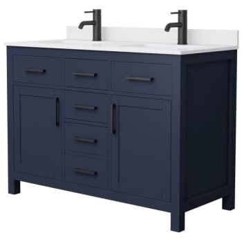Image for Wyndham Beckett 48" Dark Blue Double Vanity, White Marble Top, Black Trim from HD Supply