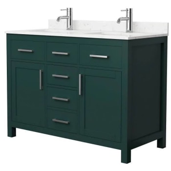 Wyndham Beckett 48" Green Double Vanity, Carrara Marble Top, Nickel Trim
