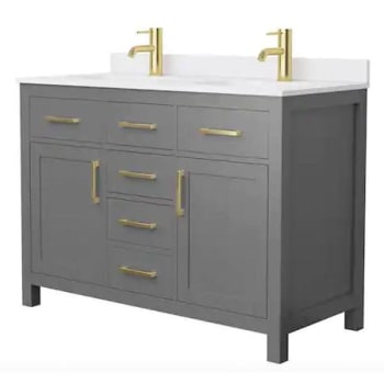Image for Wyndham Beckett 48" Dark Gray Double Vanity, White Marble Top, Gold Trim from HD Supply