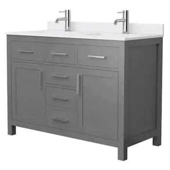 Image for Wyndham Beckett 48" Dark Gray Double Vanity, White Marble Top, Nickel Trim from HD Supply