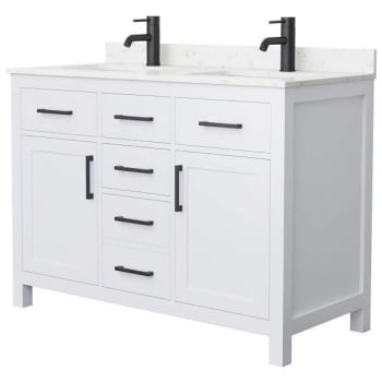 Image for Wyndham Beckett 48" White Double Vanity, Carrara Marble Top, Black Trim from HD Supply