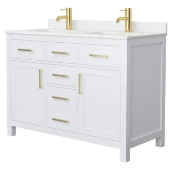 Image for Wyndham Beckett 48" White Double Vanity, Carrara Marble Top, Gold Trim from HD Supply