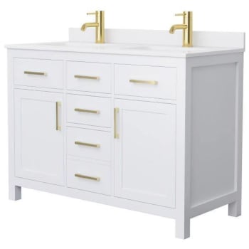 Image for Wyndham Beckett 48" White Double Vanity, White Marble Top, Gold Trim from HD Supply