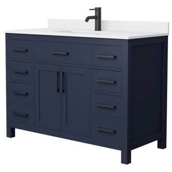 Image for Wyndham Beckett 48" Dark Blue Single Vanity, White Marble Top, Black Trim from HD Supply