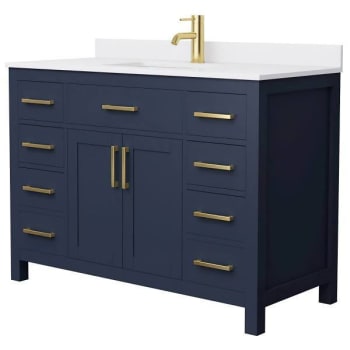 Image for Wyndham Beckett 48" Dark Blue Single Vanity, White Marble Top, Gold Trim from HD Supply